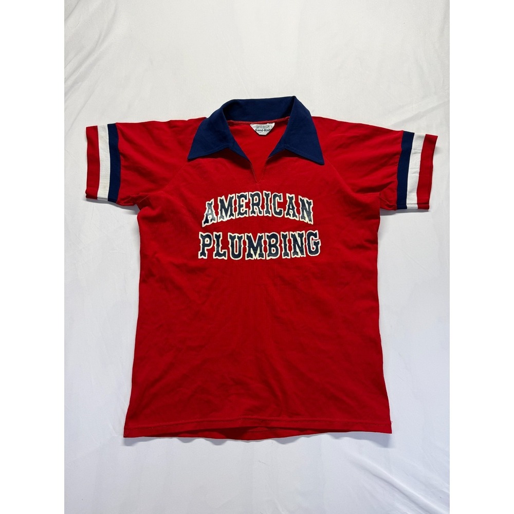 Medalist Sand-Knit Polo Shirt Mens Large Red Johnny Collar American Plumbing #24